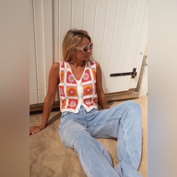 Vintage Handmade Granny Crochet Knit Button Corset Style Bustier Tank Top Vest - Picture 5 of 10